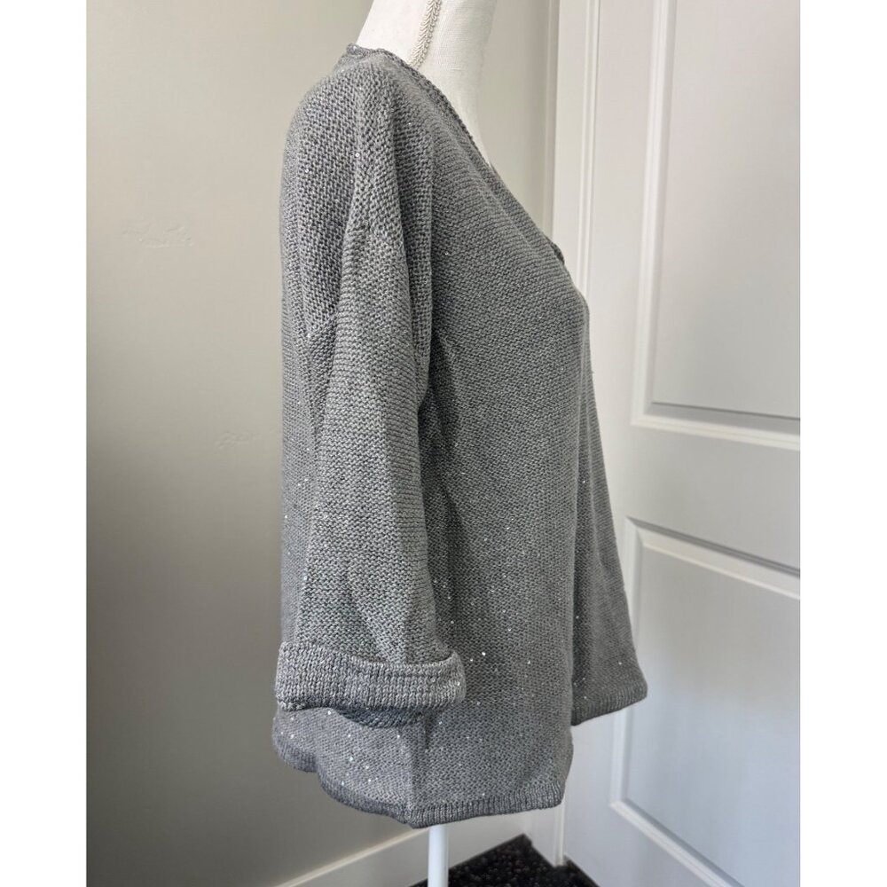 Womens DKNY Jeans Gray Sequin V-Neck Sweater Size XL NWT Comfortable Soft Light - Picture 5 of 12